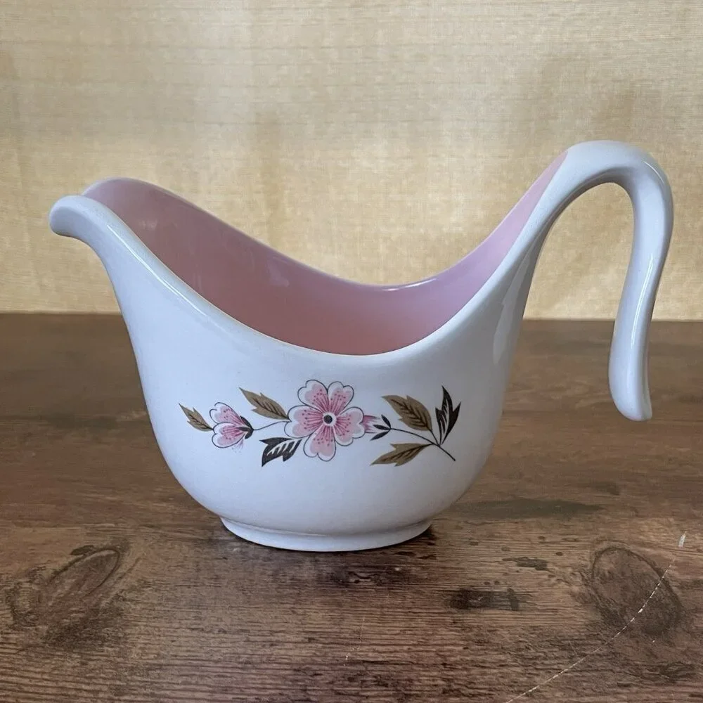 Vintage Taylor Smith Taylor Ever Yours Wild Quince Creamer Pink White Floral MCM